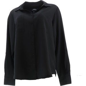 NWT LANDS' END LONG SLEEVE ROLLED TAB SLEEVE SOFT BLOUSE‎ BLACK 14P (PETITE)